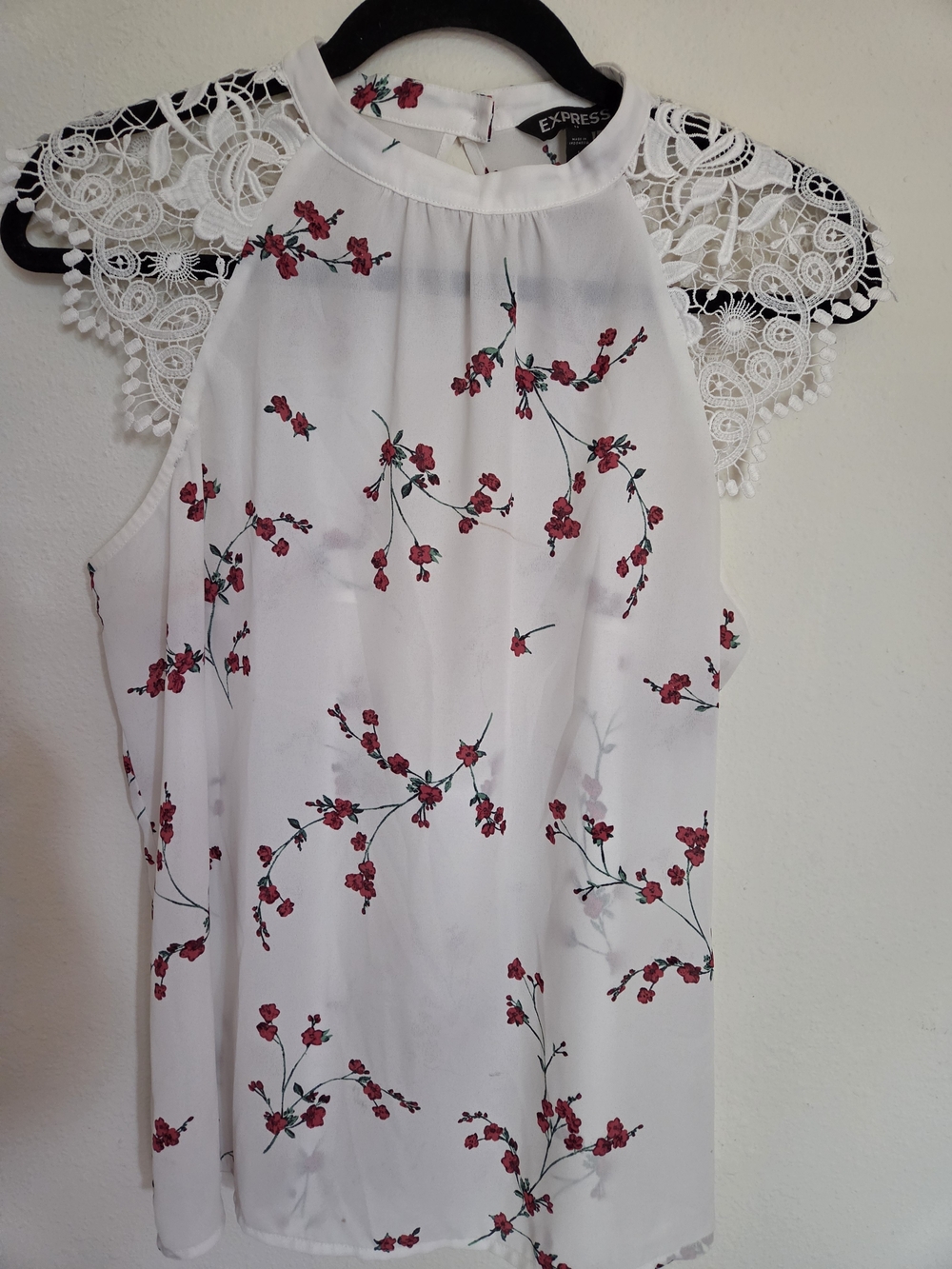 Express White Floral Lace Sleeve Halter Blouse